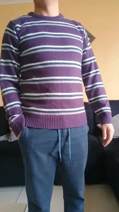 Suéter de rayas morado para hombre - miniatura 1