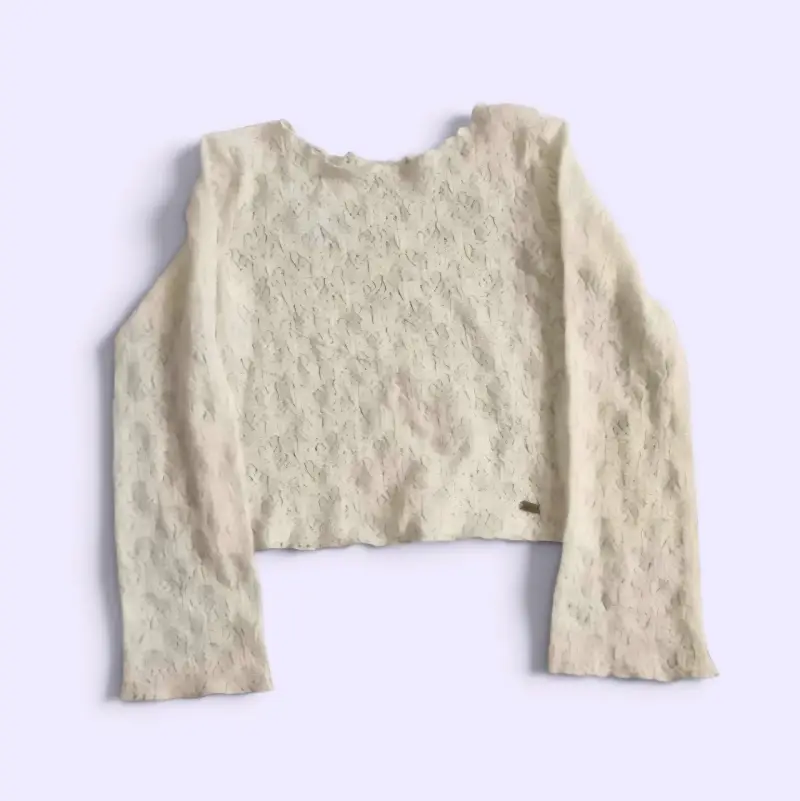 Blusa de encaje crudo manga larga talla 10