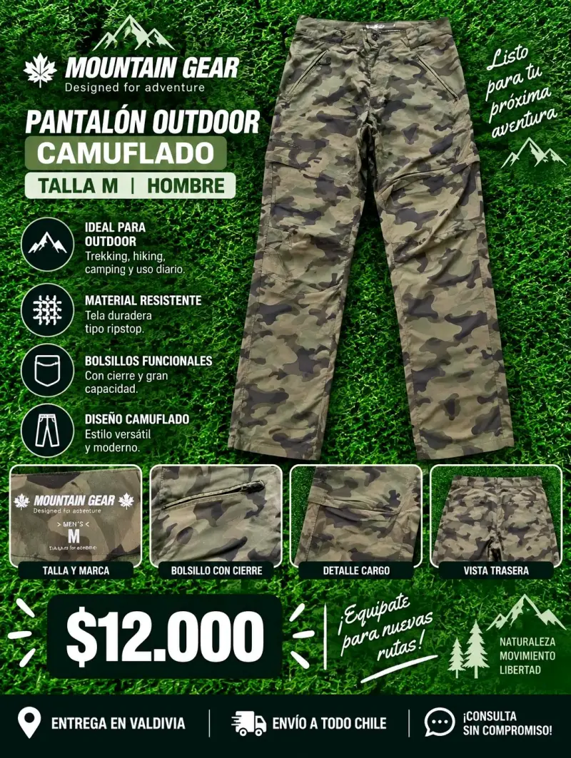 Pantalón Outdoor Camuflado Hombre Talla M - 1