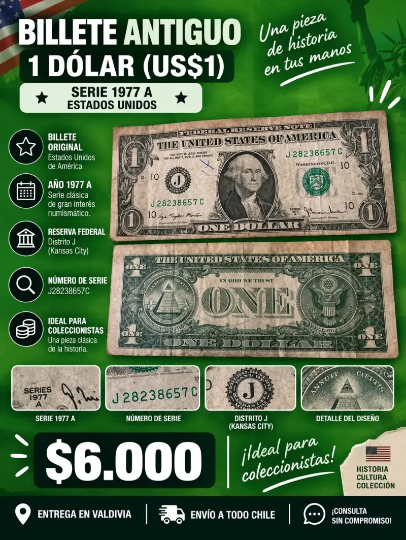 Billete Antiguo 1 Dólar Serie 1977 A - 1