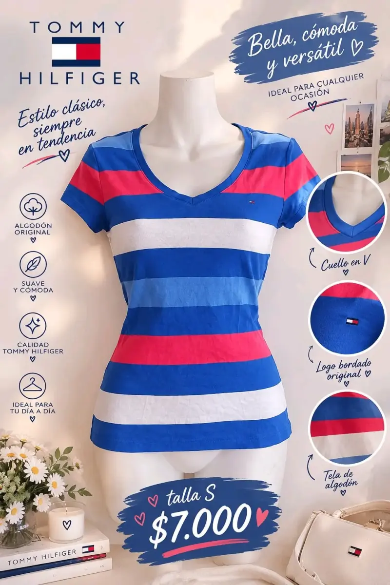 Polera a rayas Tommy Hilfiger azul y roja