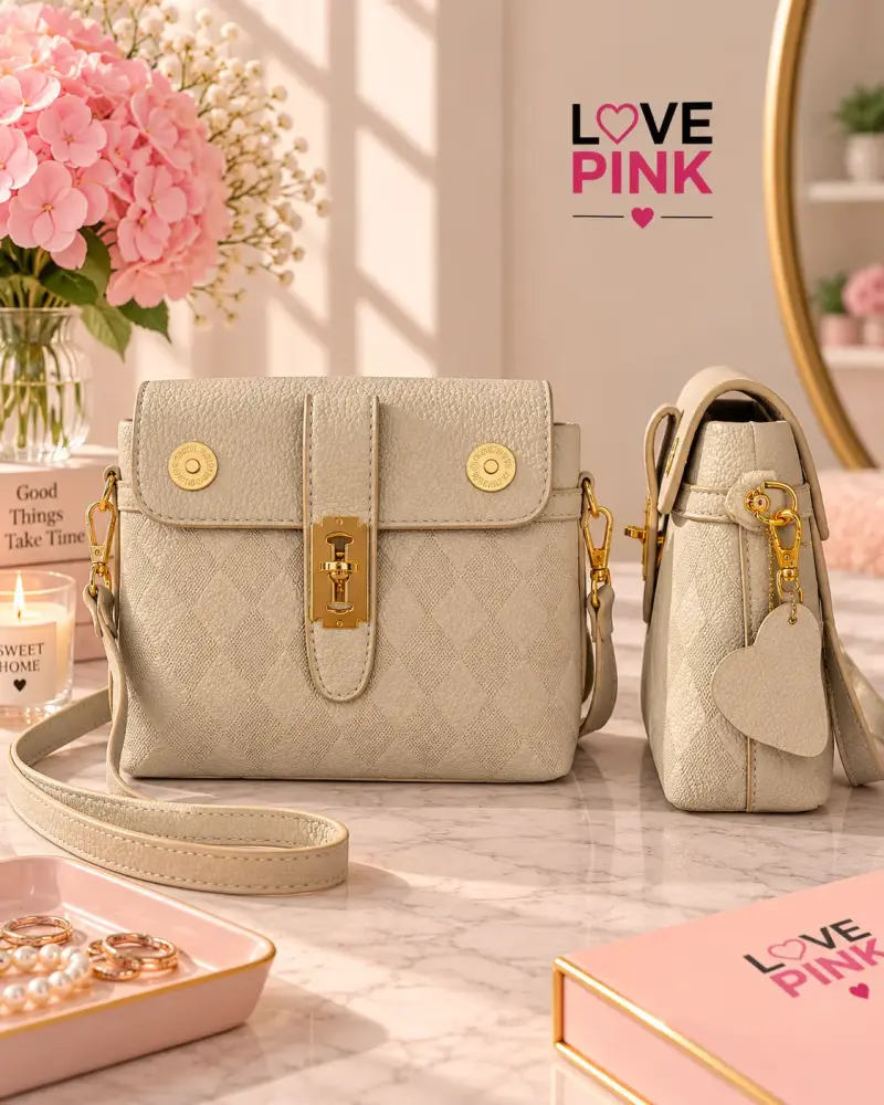 Cartera beige con diseño elegante Love Pink