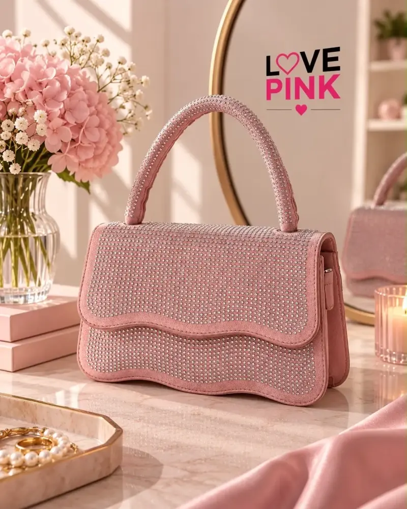 Cartera rosa con cristales Love Pink