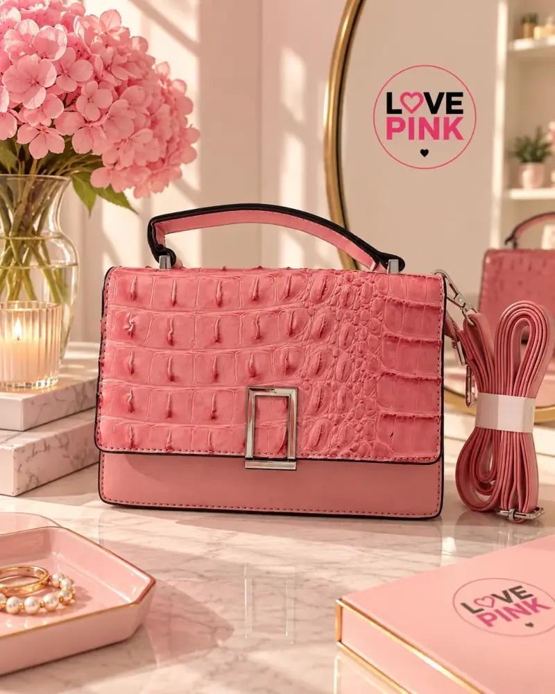 Cartera de Cuero Rosa Love Pink