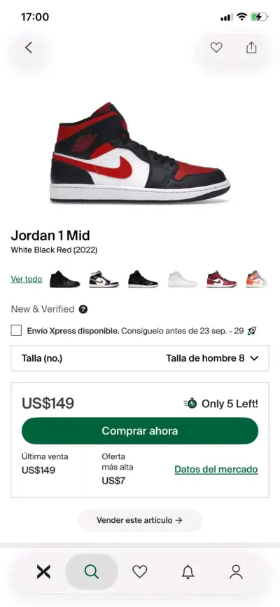 Zapatillas Nike Air Jordan 1 Mid Blanco Negro Rojo - miniatura 1