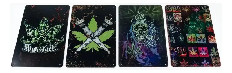 Set de Placas Decorativas Metálicas con Diseño de Hojas de Marihuana - 1