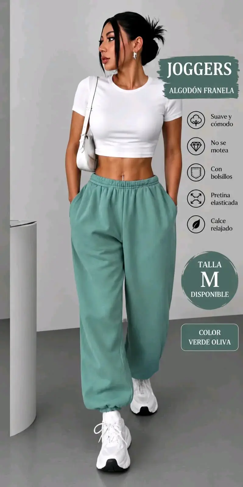 Joggers de algodón franela verde oliva talla M