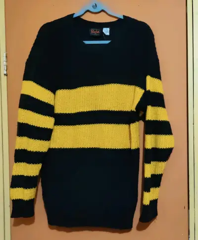 Suéter de rayas negro y amarillo unisex - miniatura 3