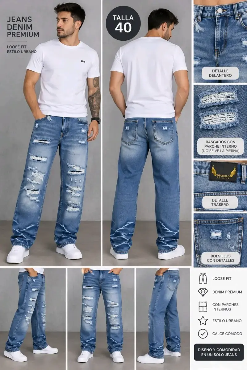 Jeans Denim Premium Talla 40 Estilo Urbano