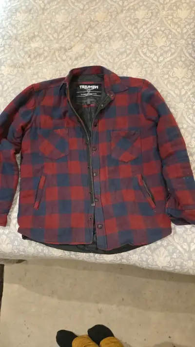 Chaqueta de moto Triumph a cuadros rojos y azules - miniatura 1
