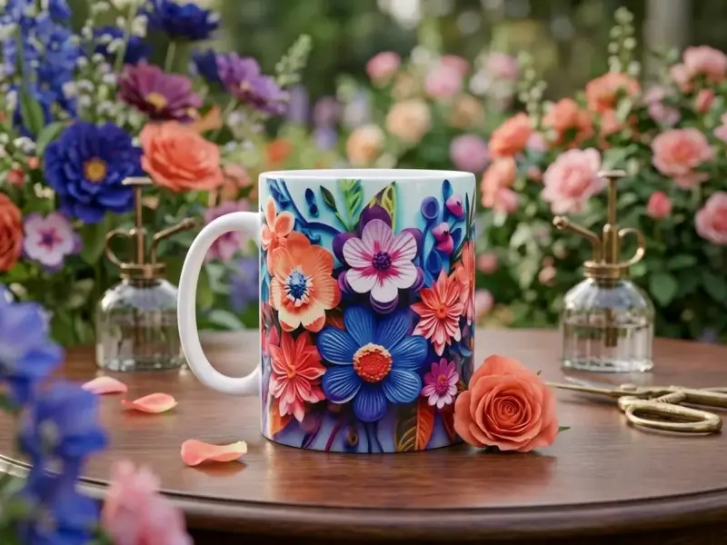 Tazas de cerámica con diseños florales y de animales - 1