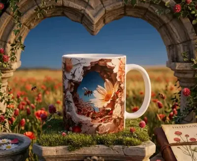 Tazas de cerámica con diseños florales y de animales - miniatura 5