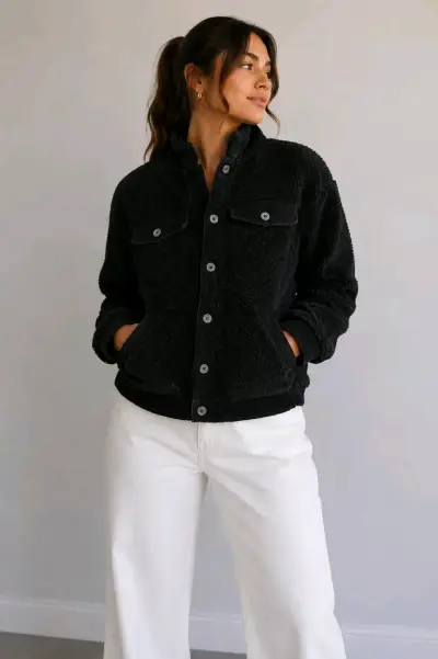 Chaqueta negra de lana Raindoor para mujer - miniatura 1