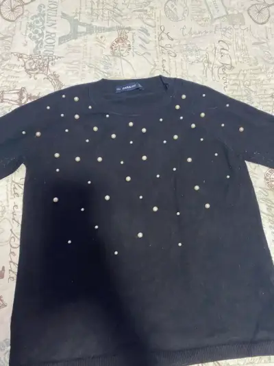 Suéter negro con perlas Zara Knit - miniatura 2