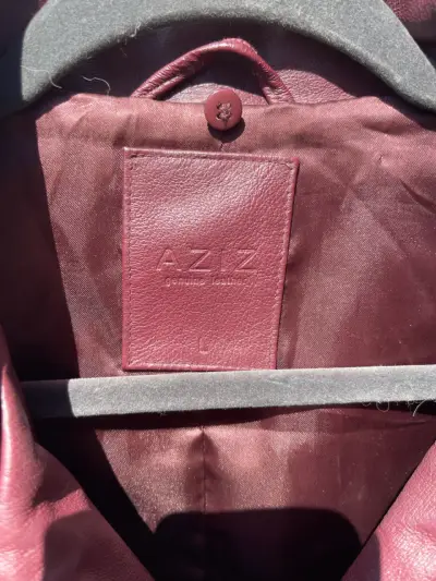 Chaqueta L de cuero burdeos para mujer marca Aziz - miniatura 2