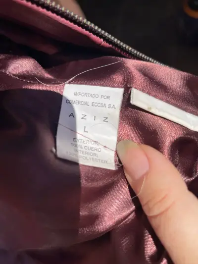 Chaqueta L de cuero burdeos para mujer marca Aziz - miniatura 3