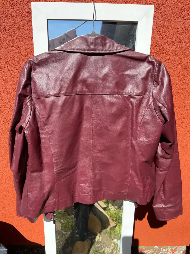 Chaqueta L de cuero burdeos para mujer marca Aziz - 5