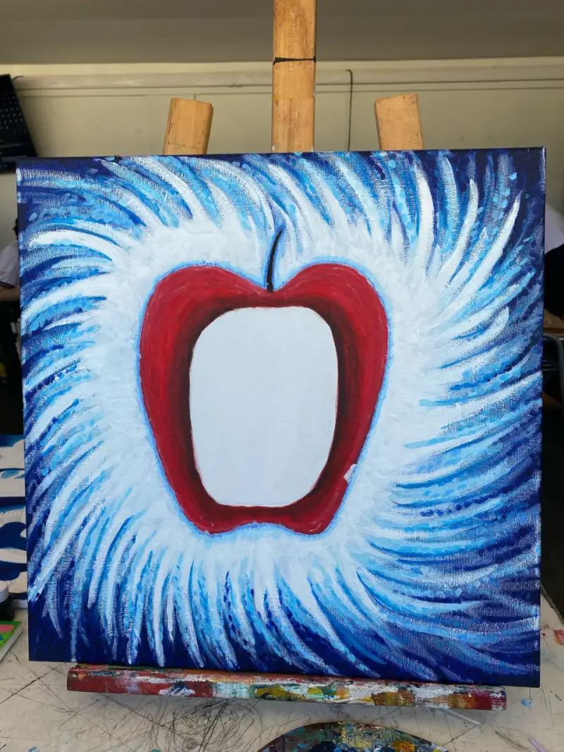 Cuadro Pintado a Mano de Manzana Abstracta - 3
