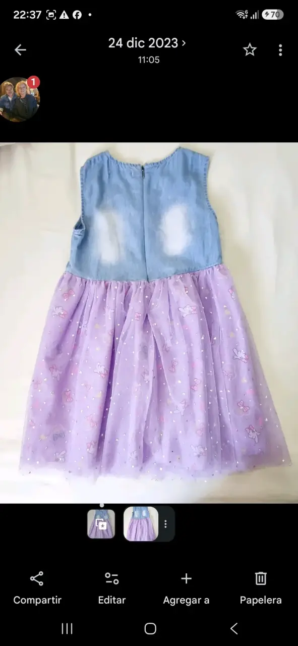Vestido infantil denim y tul lila con bordado - 2