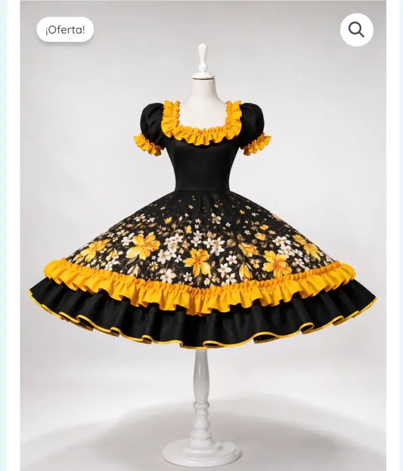 Vestido de fiesta floral negro y amarillo