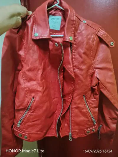 Chaqueta de cuero roja Index Basics - miniatura 2