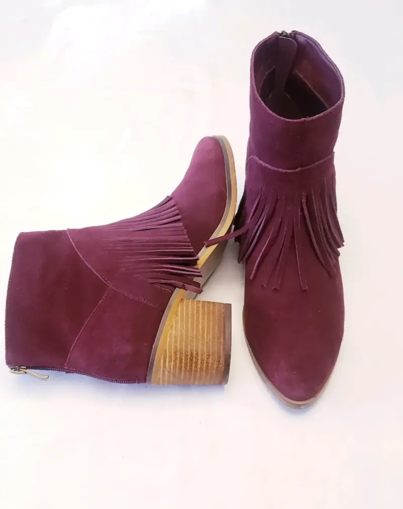 Botines de gamuza burdeos con flecos - 2