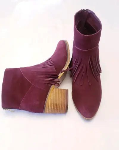 Botines de gamuza burdeos con flecos - miniatura 2