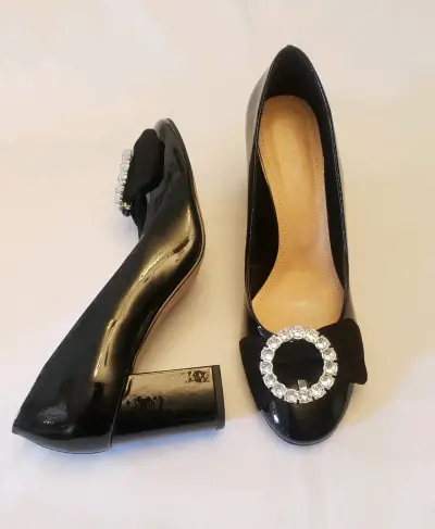 Zapatos de tacón negros con adorno de cristal Pollini - miniatura 3