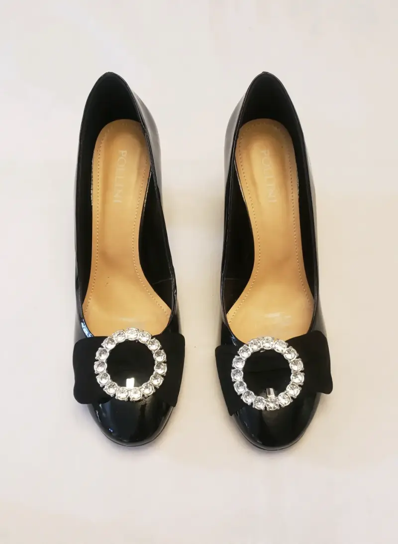 Zapatos de tacón negros con adorno de cristal Pollini - 4