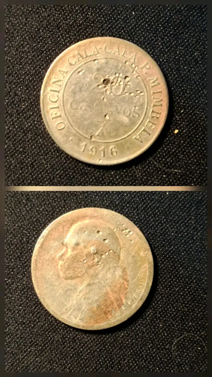 Ficha antigua de 20 centavos 1916