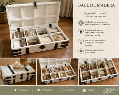 Baúl de madera con compartimentos decorativo - miniatura 1
