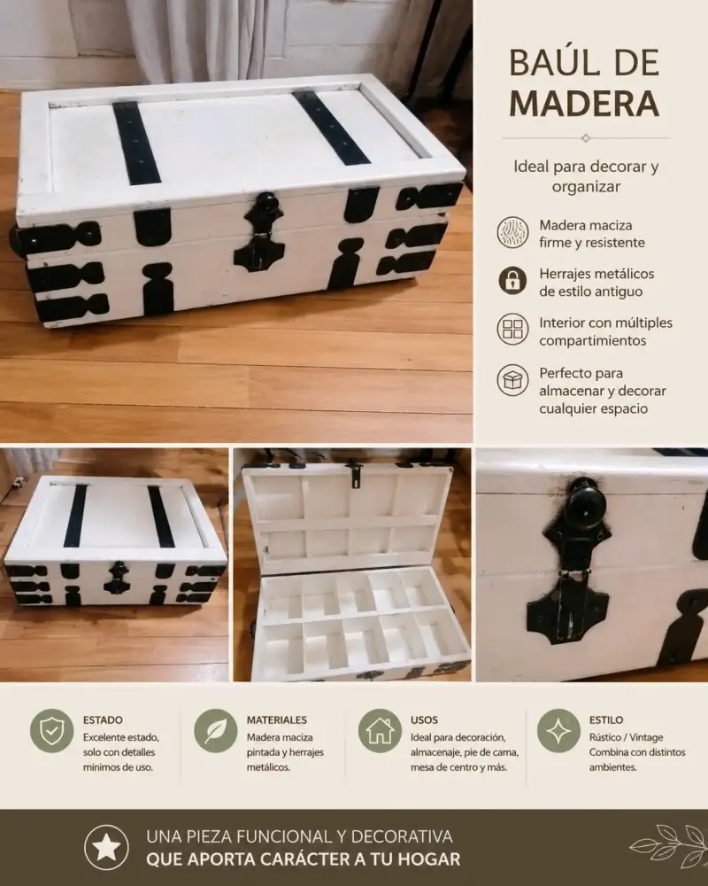 Baúl de madera con compartimentos decorativo - 2