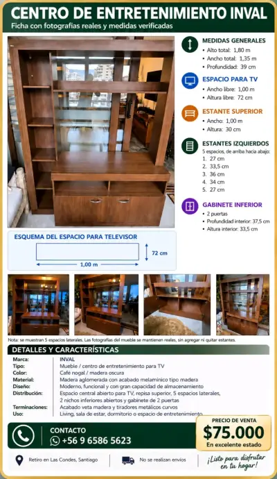 Centro de entretenimiento Inval madera café - miniatura 2
