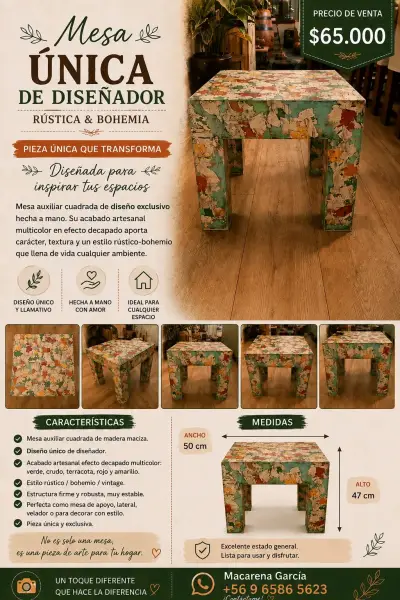 Mesa auxiliar rústica bohemia multicolor - miniatura 1