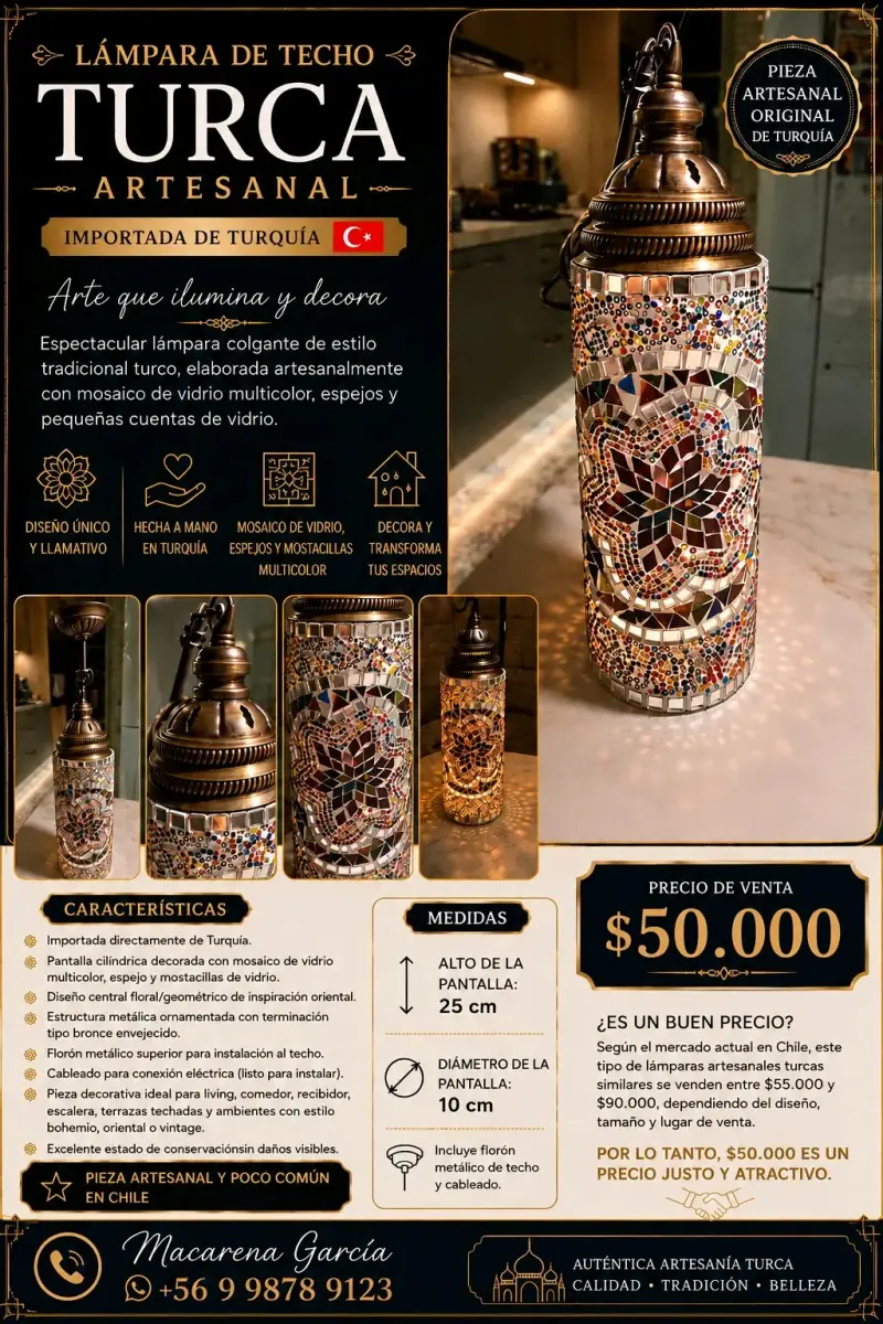 Lámpara de Techo Turca Artesanal con Mosaico - 1