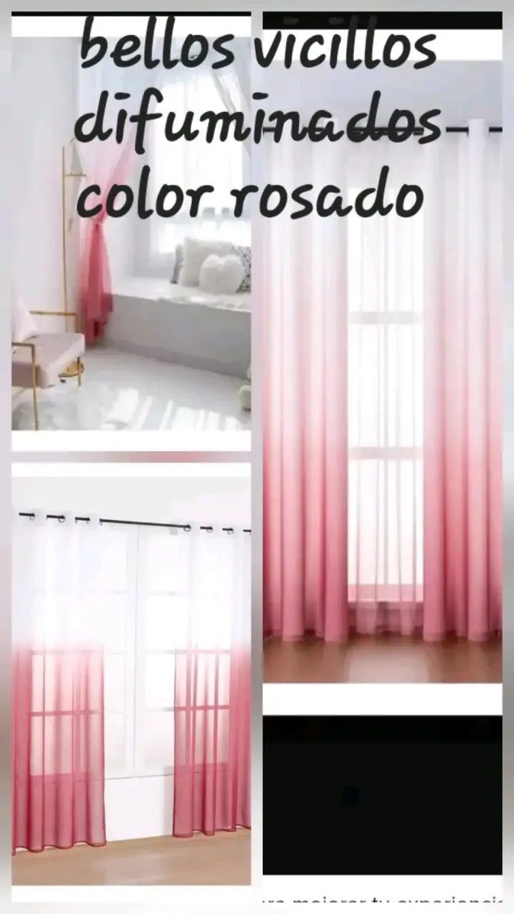 Cortinas translúcidas degradadas verde y rosado - 4