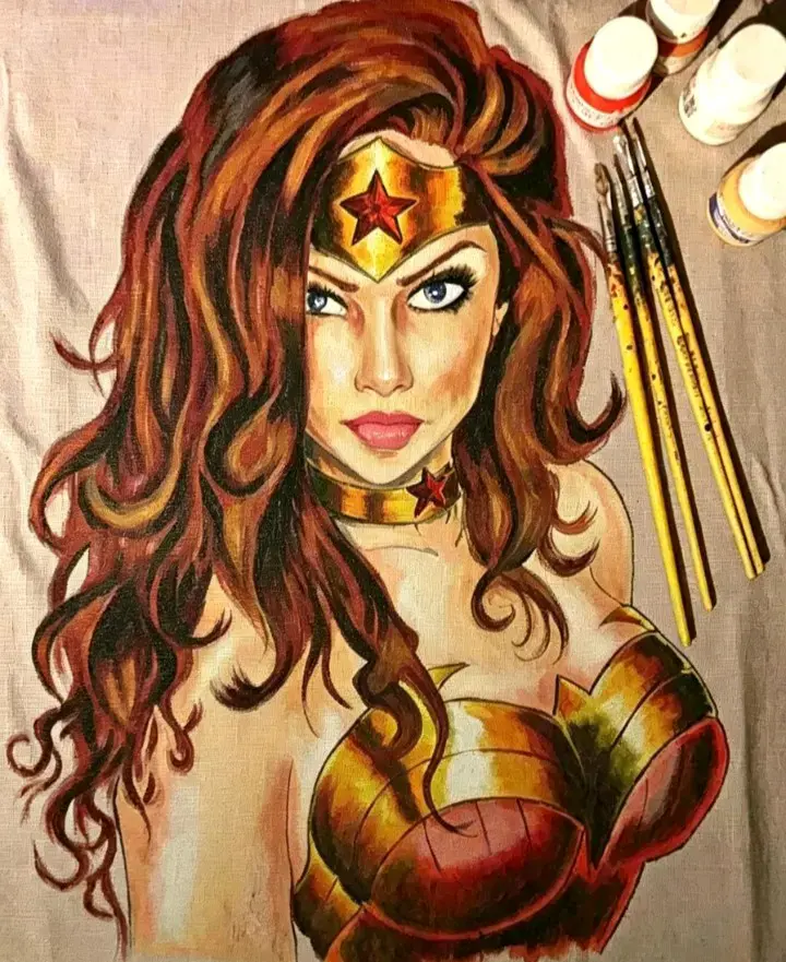 Pintura de Mujer Maravilla en lienzo