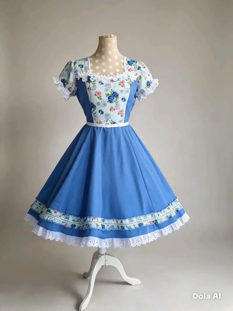 Vestido vintage azul con estampado floral