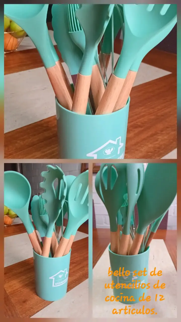 Set de utensilios de cocina de silicona y madera