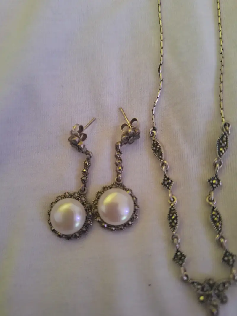 Conjunto de plata con perlas y marcasitas - 2