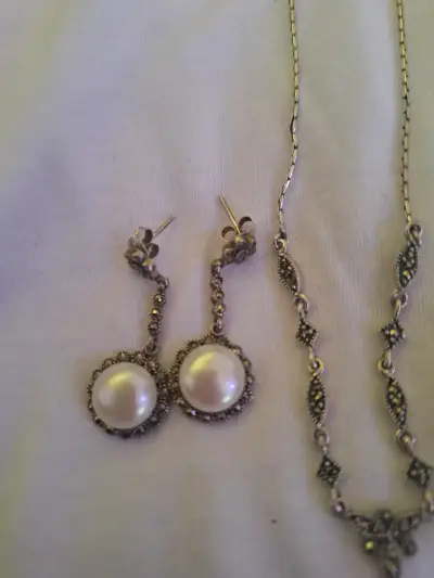 Conjunto de plata con perlas y marcasitas - miniatura 2