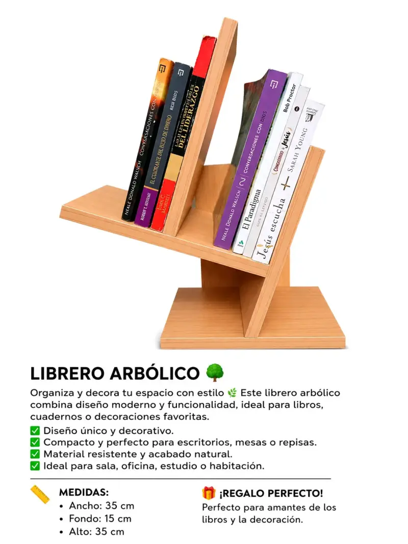 Librero arbólico de madera compacto y decorativo - 1