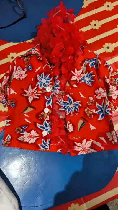 Conjunto infantil hawaiano rojo con pantalón blanco - miniatura 2