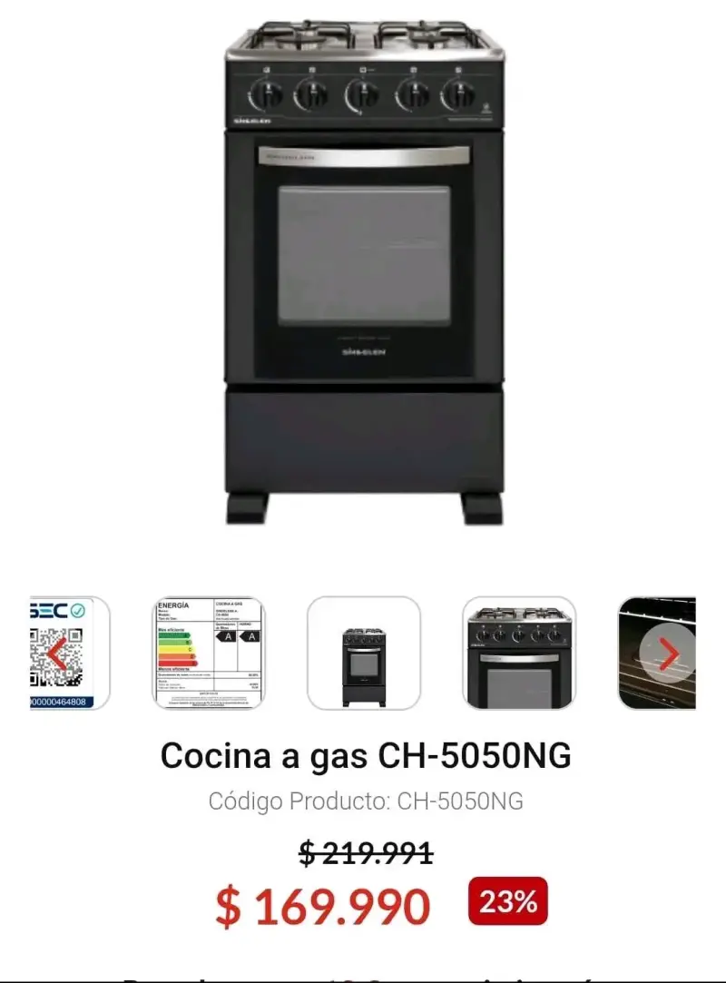 Cocina a gas Sindelen CH-5050NG negra