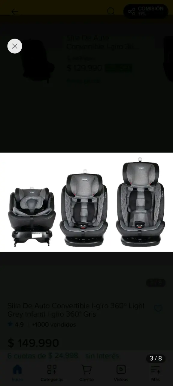 Silla de auto convertible Infanti I-giro 360° gris - 4
