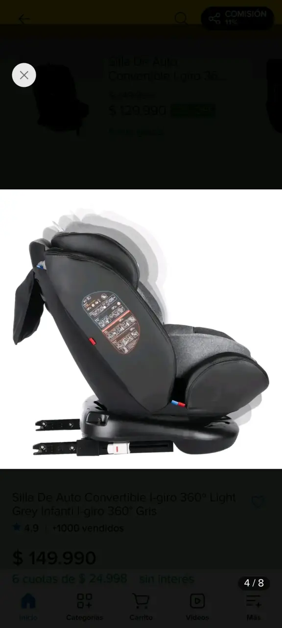 Silla de auto convertible Infanti I-giro 360° gris - 5