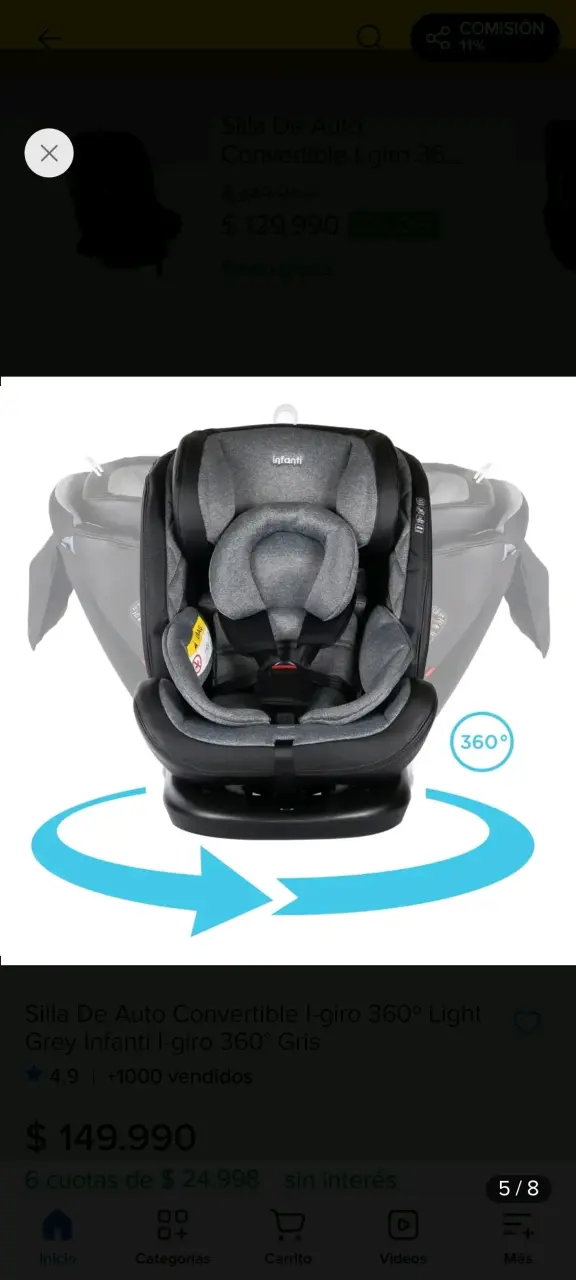Silla de auto convertible Infanti I-giro 360° gris - 6