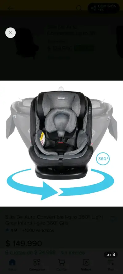 Silla de auto convertible Infanti I-giro 360° gris - miniatura 6