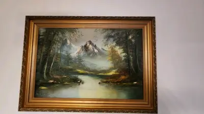 Cuadro Paisaje Montañoso con Marco Dorado - miniatura 3