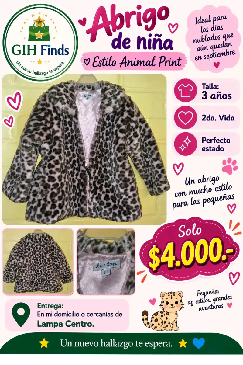 Abrigo de niña estilo animal print talla 3 años